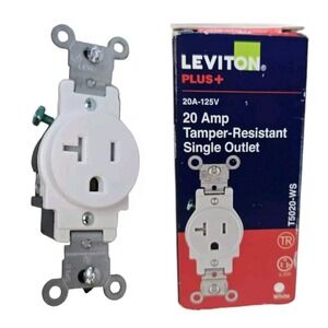 LEVITON Plus+ 20‎ Amp Single Outlet  Tamper Resistant White  5-20R R52-T5020-WS